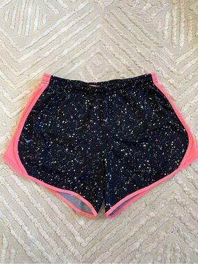 Nike Girls Athletic Shorts Black Galaxy Speckle Coral Pink Size Large